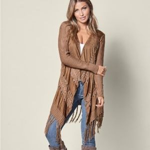 Venus Crochet & Faux Suede Fringe Cardigan